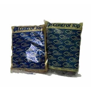 Silkies Control Top Pantyhose Nylon Queen Extra Large Pair Misty Grey & Nude VTG